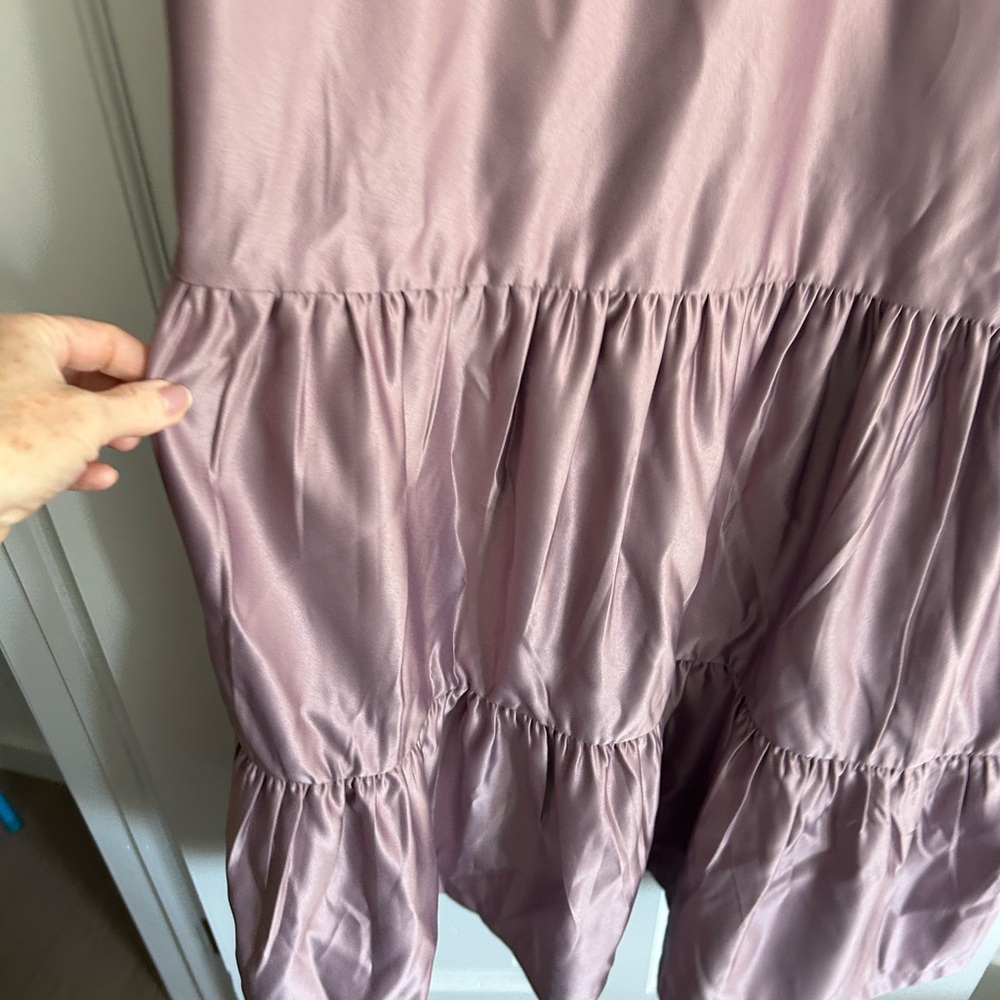 Elegant lavender shantung like fabric with beaded collar detail